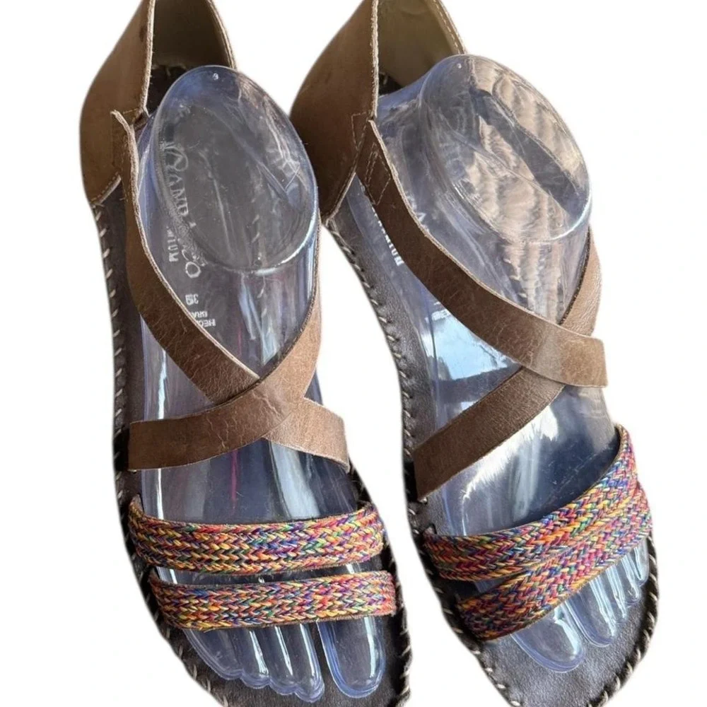 Brown leather sandals with colorful straps #leathersandals
